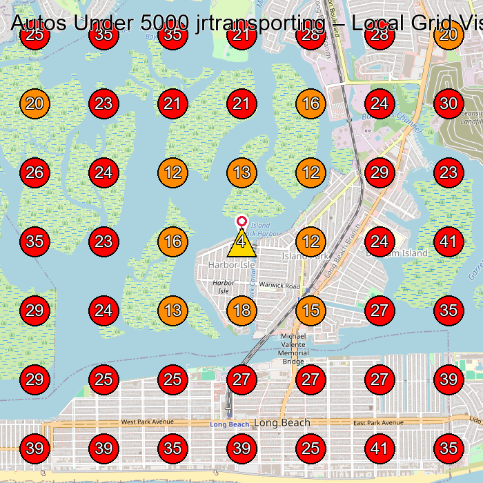 Autos Under 5000 jrtransporting GeoGrid visibility map for Car Dealer in Island Park